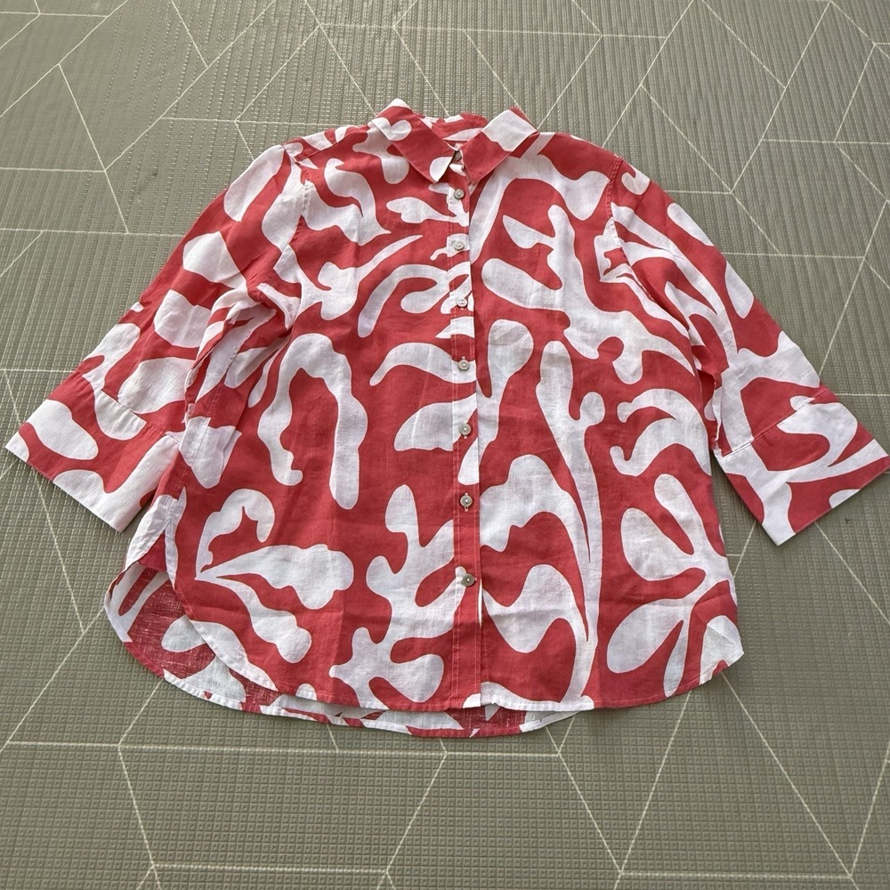 NEW Chicos No Iron Linen Reef 3/4 Sleeve Button Up Sz 2 US 12 Watermelon Punch - Picture 3 of 9